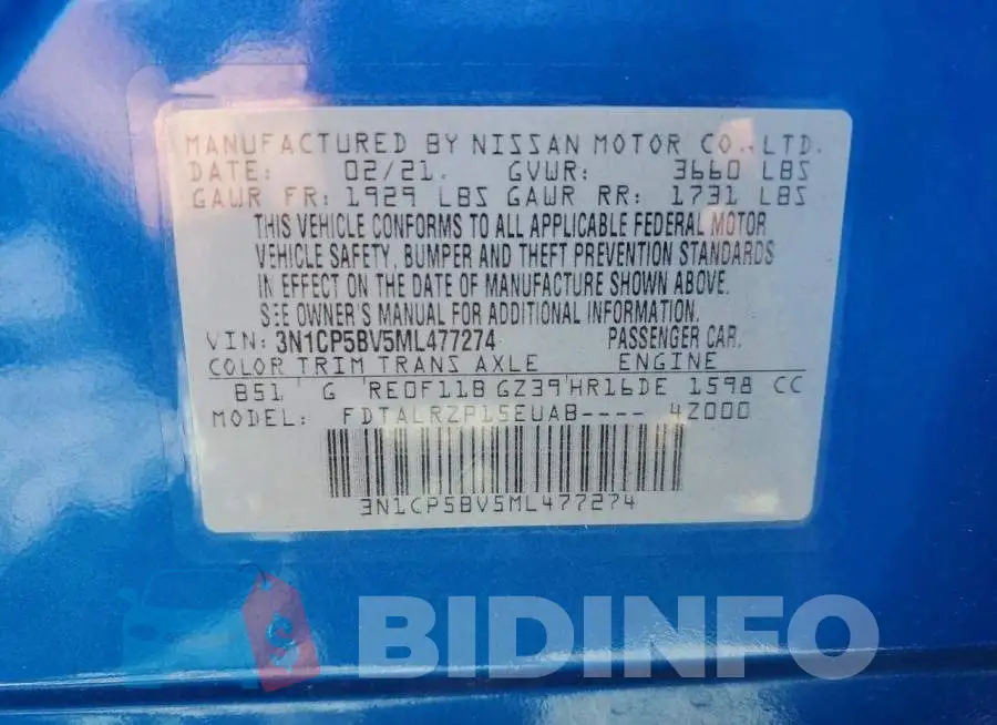 3N1CP5BV5ML477274 Photo# 13