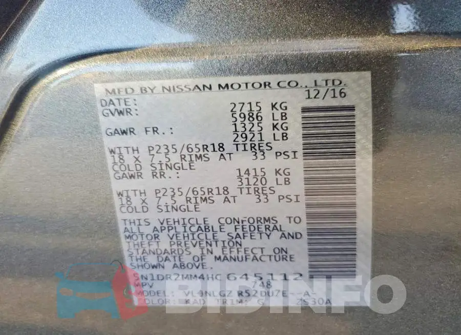 5N1DR2MM4HC645112 Photo# 13
