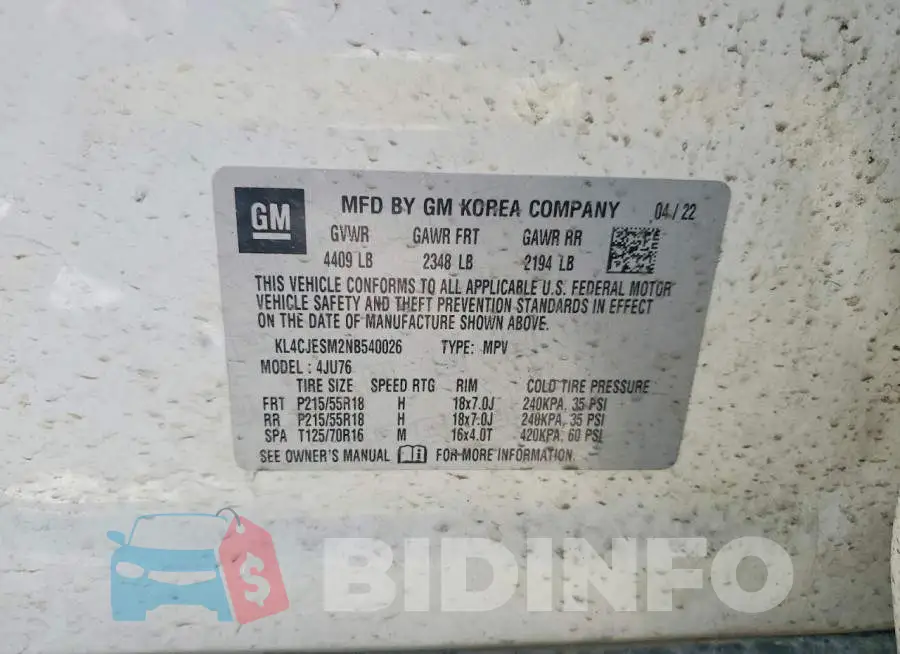 KL4CJESM2NB540026 Photo# 12