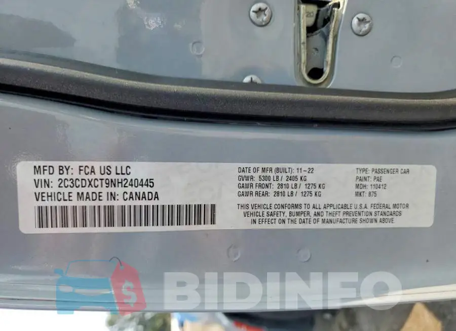 2C3CDXCT9NH240445 Photo# 12