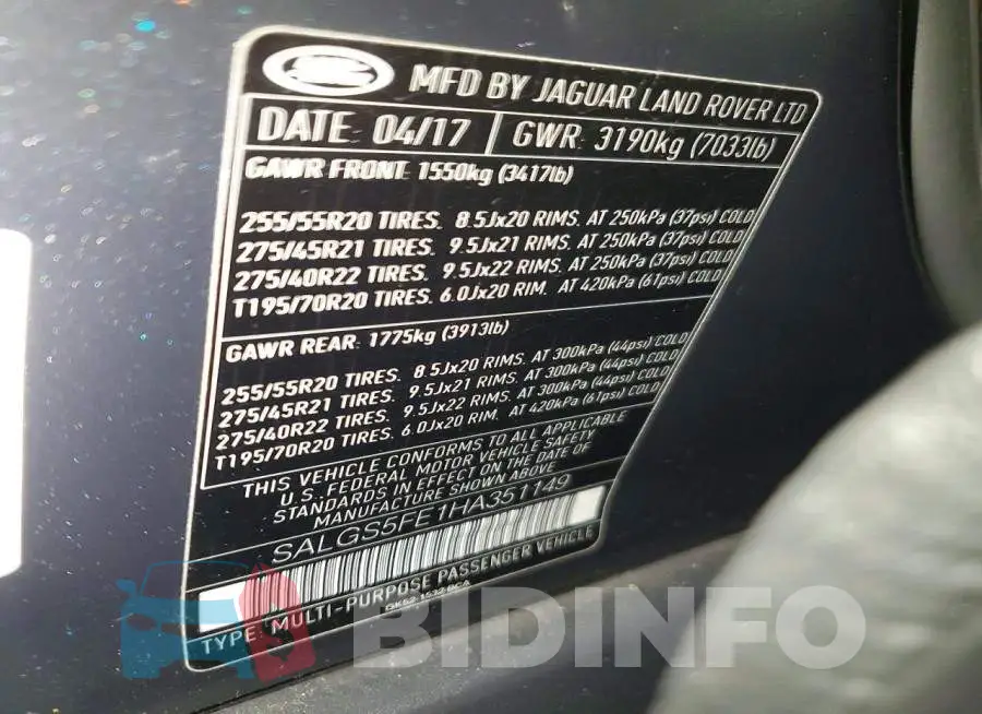 SALGS5FE1HA351149 Photo# 13