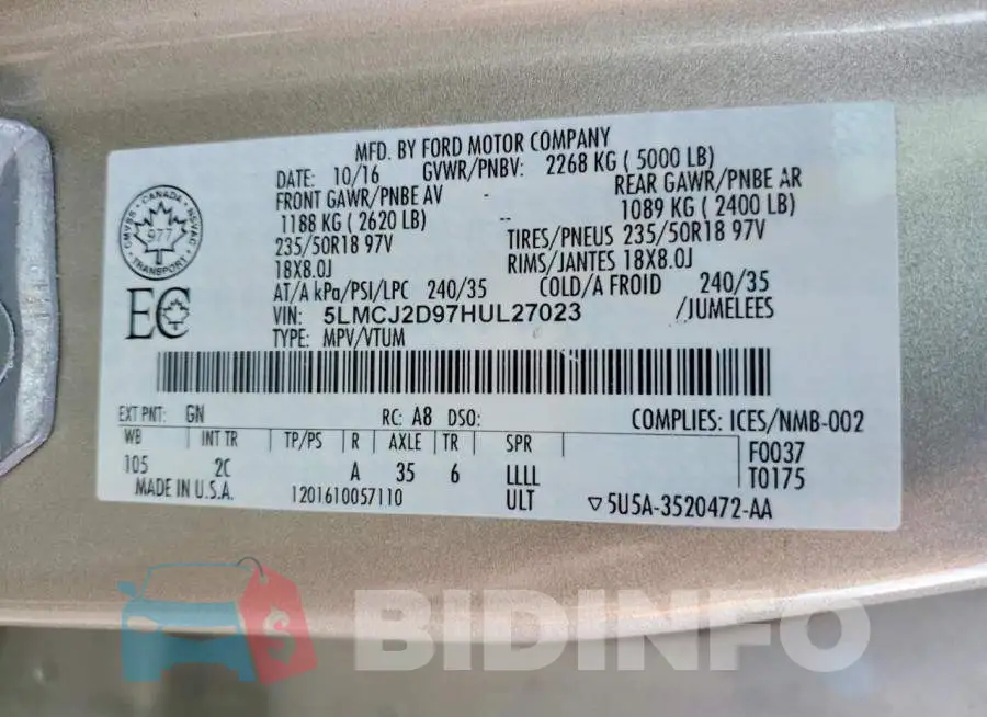 5LMCJ2D97HUL27023 Photo# 13