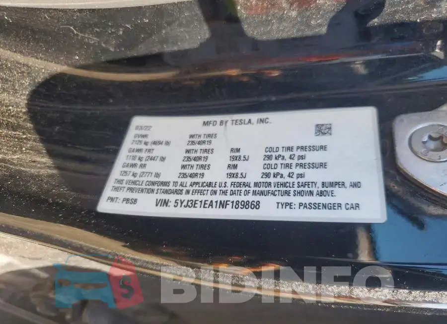 5YJ3E1EA1NF189868 Photo# 12