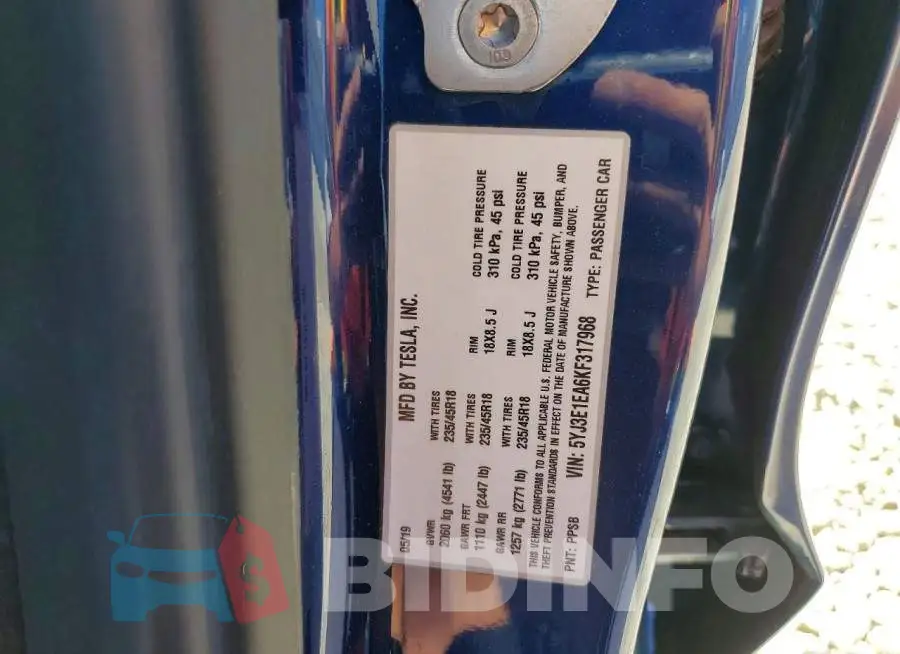 5YJ3E1EA6KF317968 Photo# 13