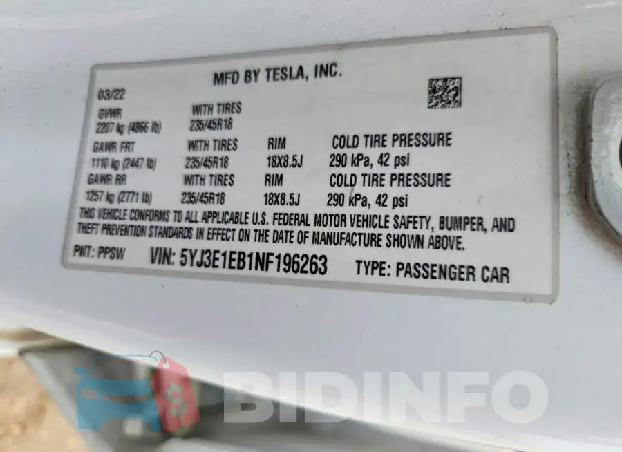 5YJ3E1EB1NF196263 Photo# 12