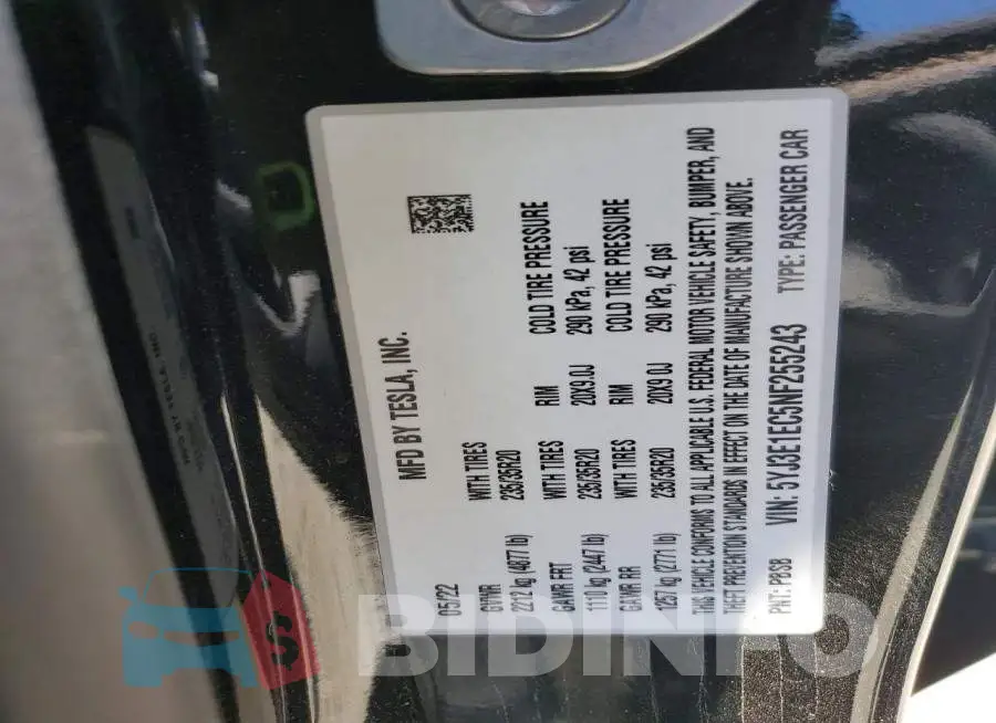 5YJ3E1EC5NF255243 Photo# 12