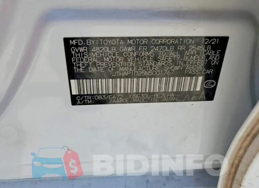 JTHAP1D25N5001767 Photo# 12