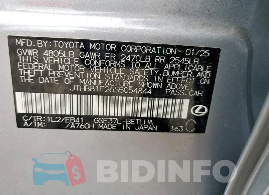 JTHB81F26S5054844 Photo# 12
