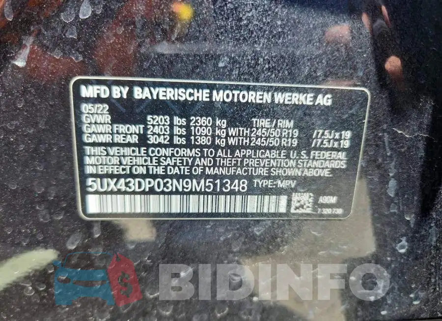 5UX43DP03N9M51348 Photo# 13