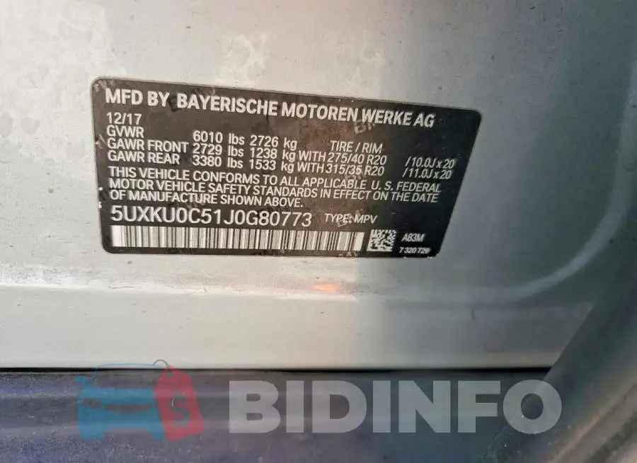 5UXKU0C51J0G80773 Photo# 13