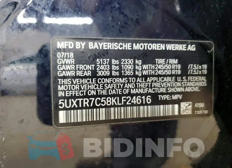 5UXTR7C58KLF24616 Photo# 12