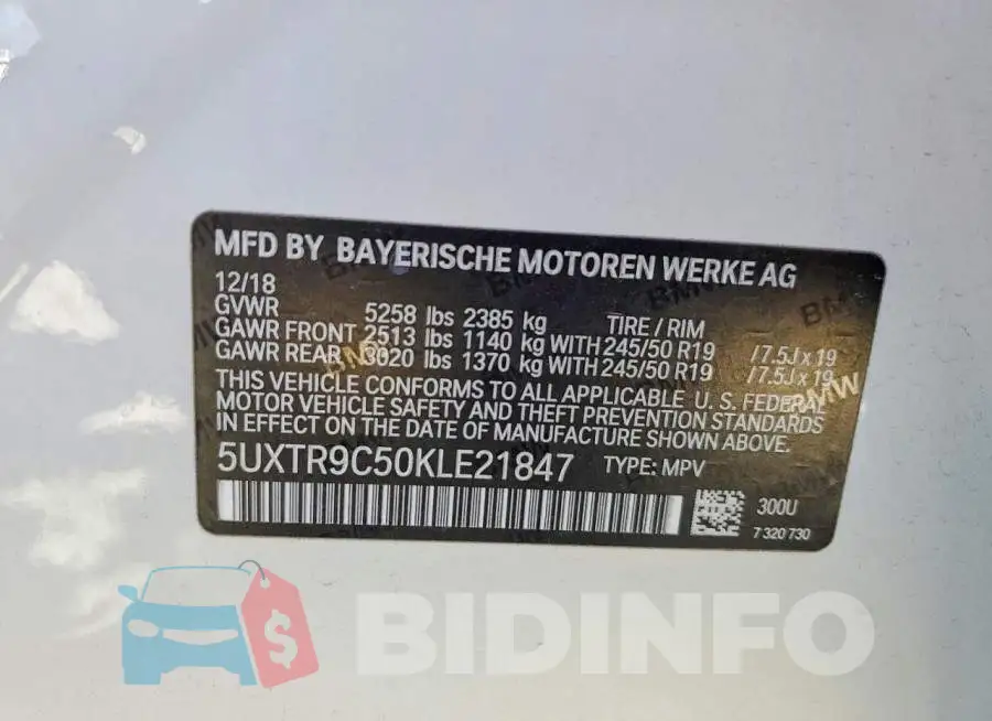 5UXTR9C50KLE21847 Photo# 13