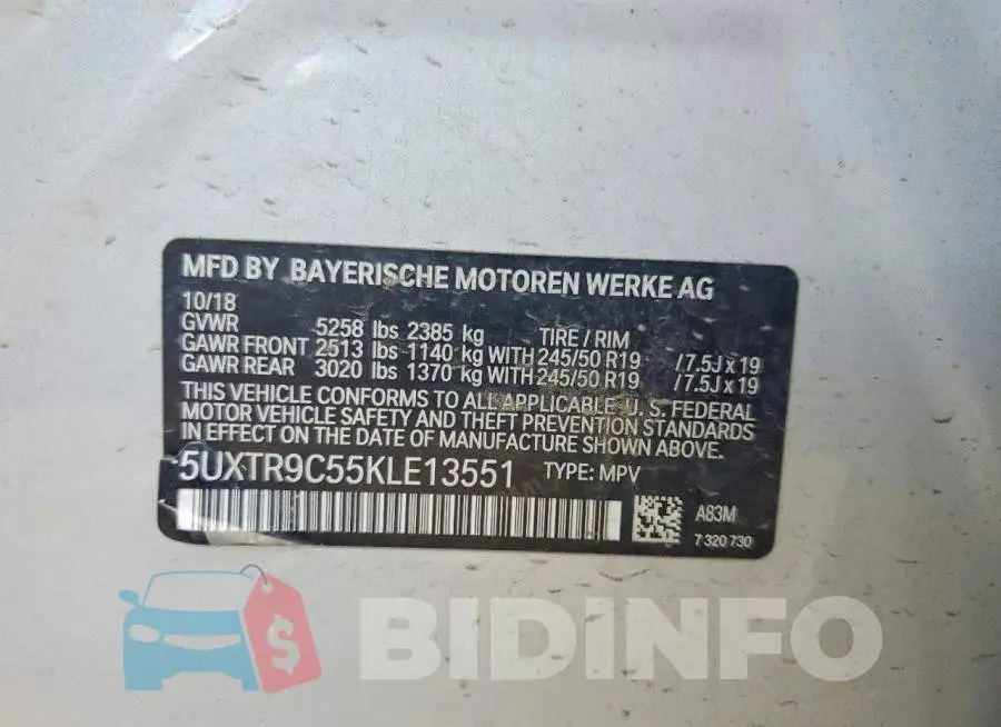 5UXTR9C55KLE13551 Photo# 13