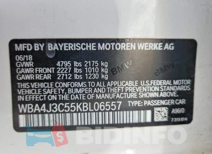 WBA4J3C55KBL06557 Photo# 12