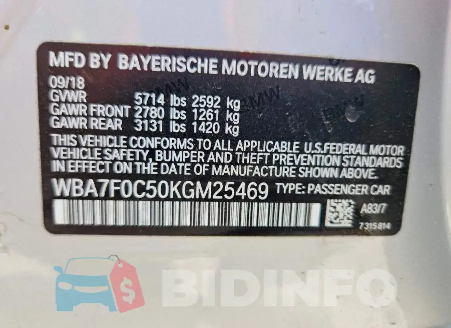 WBA7F0C50KGM25469 Photo# 13