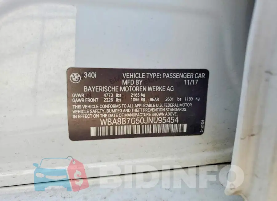 WBA8B7G50JNU95454 Photo# 12