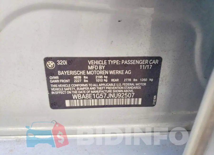 WBA8E1G57JNU92507 Photo# 12