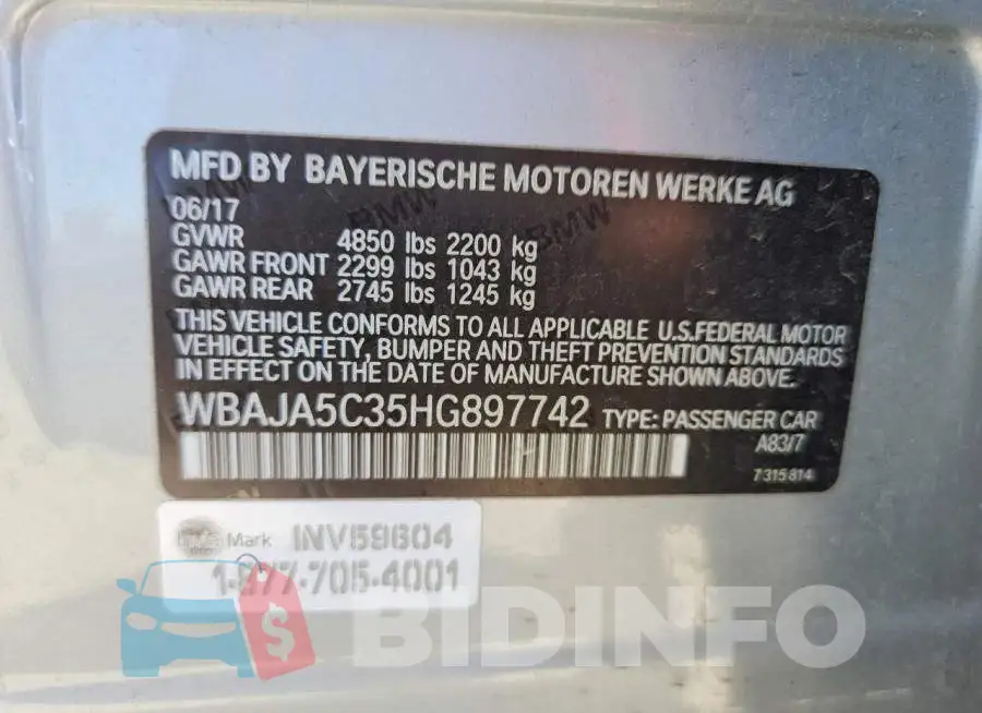WBAJA5C35HG897742 Photo# 12