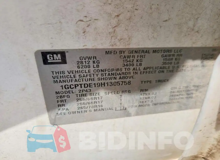 1GCPTDE19H1305758 Photo# 12