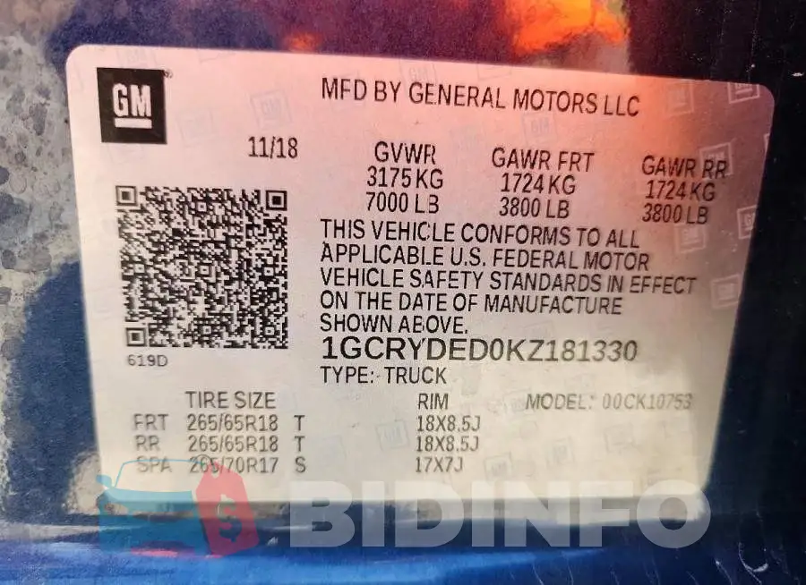 1GCRYDED0KZ181330 Photo# 12