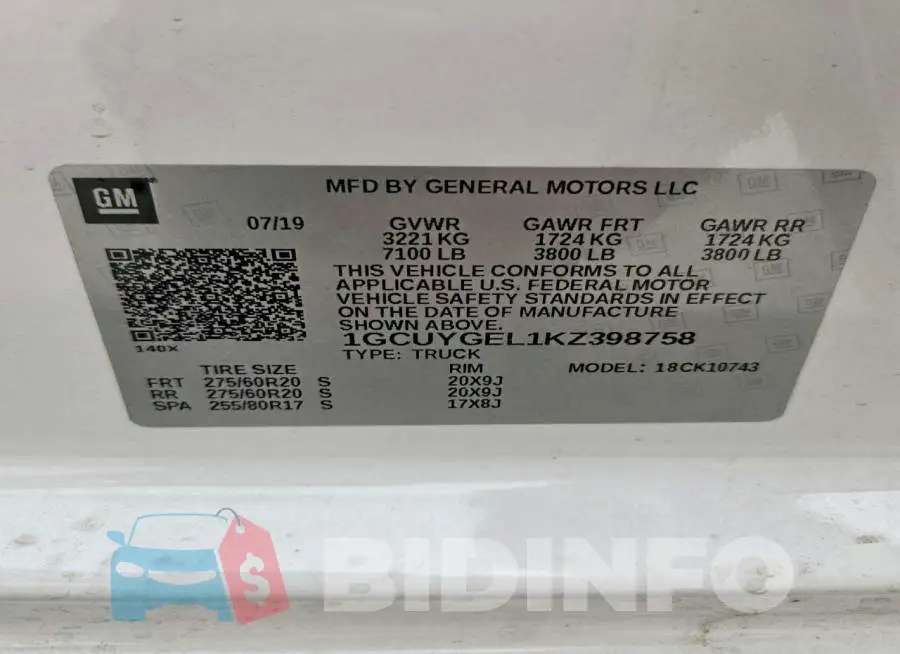 1GCUYGEL1KZ398758 Photo# 12