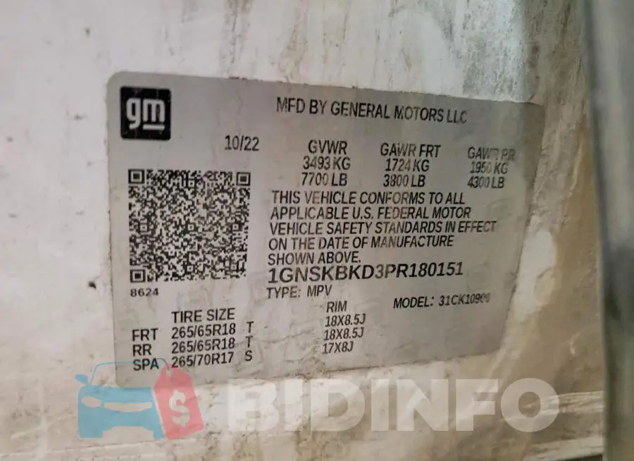 1GNSKBKD3PR180151 Photo# 13