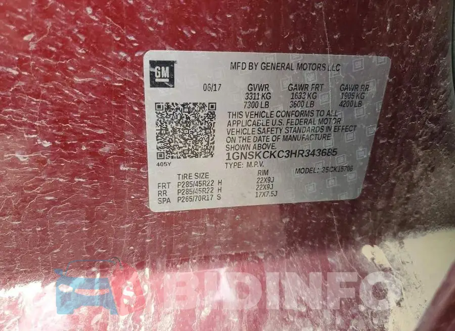 1GNSKCKC3HR343685 Photo# 13