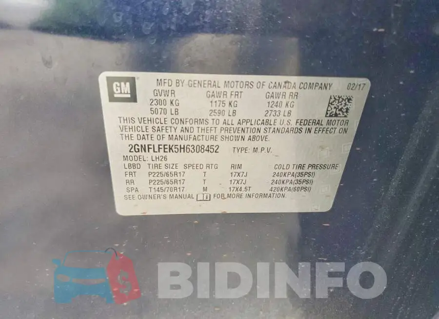 2GNFLFEK5H6308452 Photo# 14
