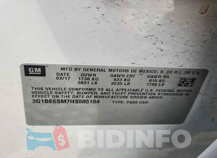 3G1BE6SM7HS585184 Photo# 12