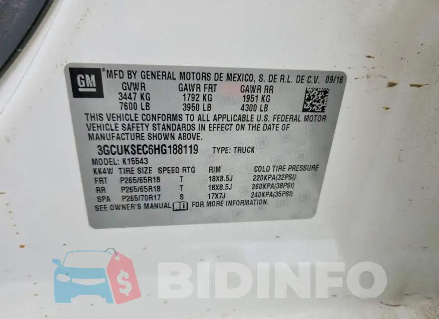 3GCUKSEC6HG188119 Photo# 12