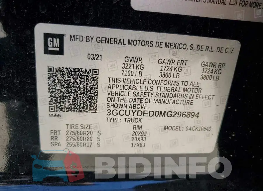 3GCUYDED0MG296894 Photo# 12