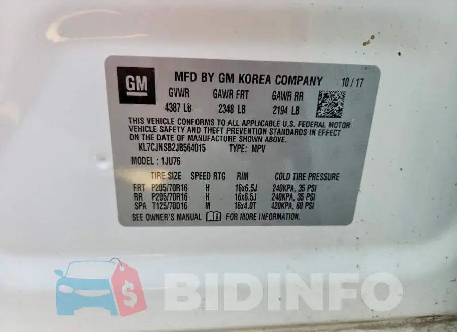 KL7CJNSB2JB564015 Photo# 13