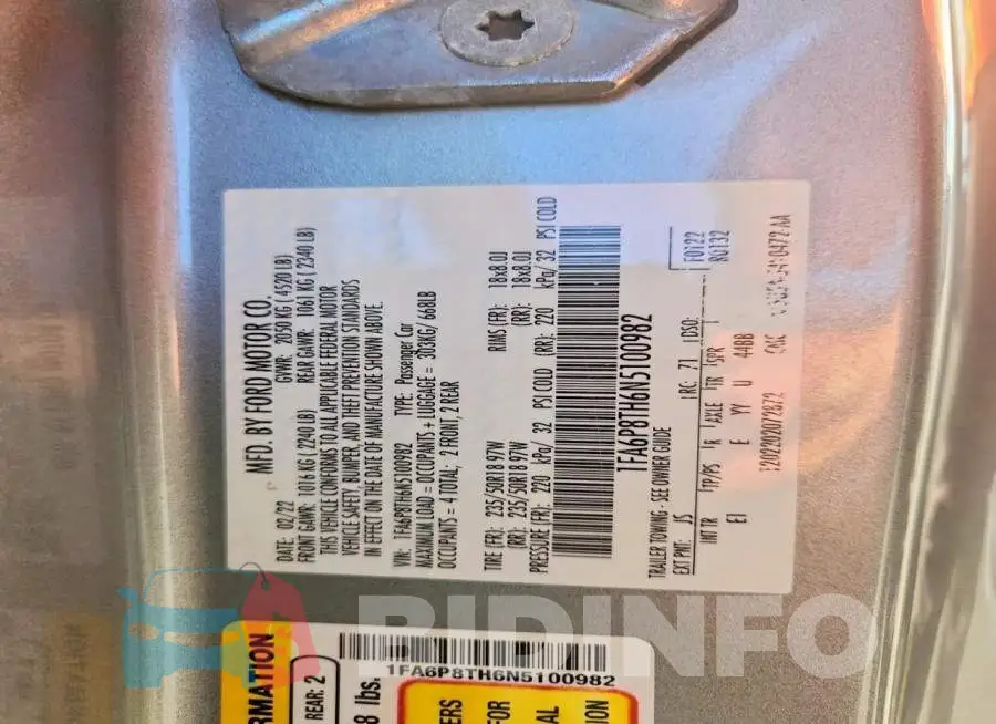 1FA6P8TH6N5100982 Photo# 13