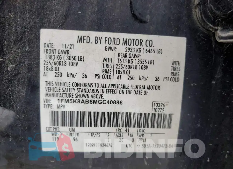 1FM5K8AB6MGC40886 Photo# 13