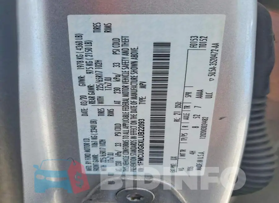 1FMCU0G6XLUB22093 Photo# 13