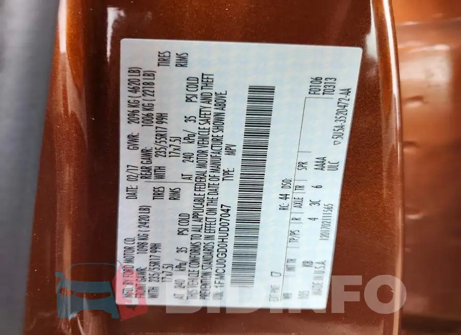 1FMCU0GD0HUD07047 Photo# 13