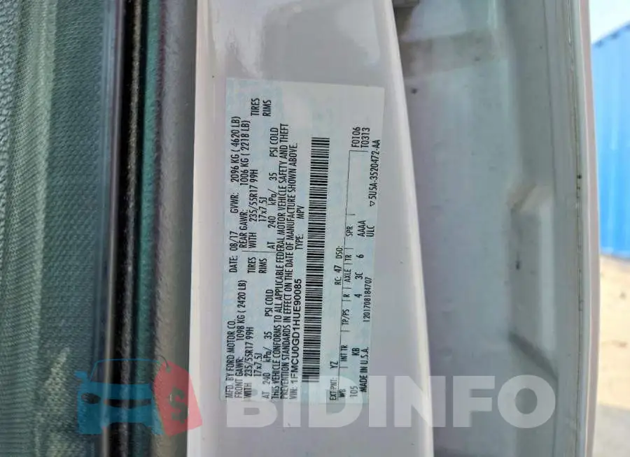 1FMCU0GD1HUE90085 Photo# 13