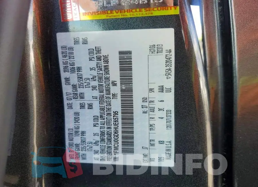 1FMCU0GD6HUE65795 Photo# 13