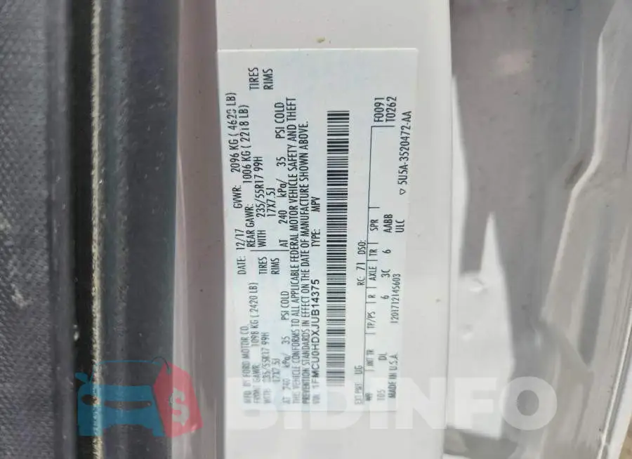 1FMCU0HDXJUB14375 Photo# 13