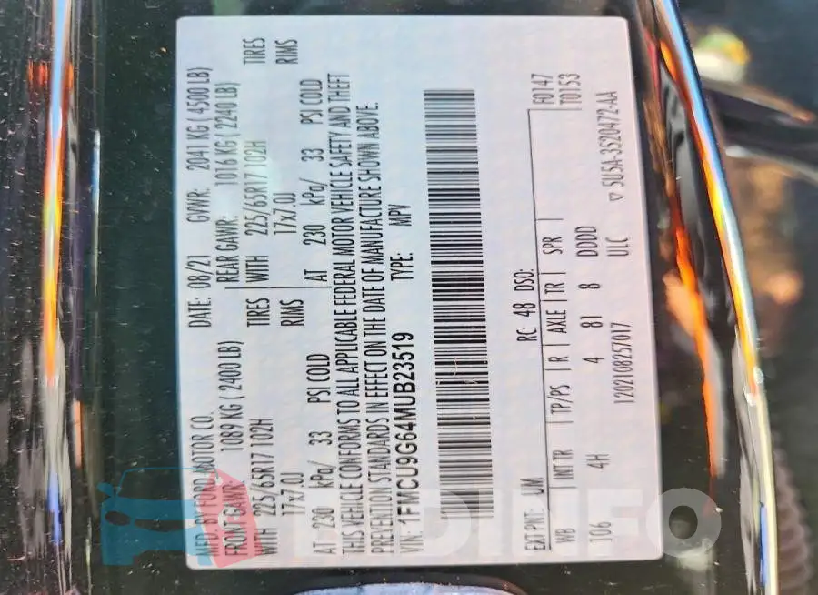 1FMCU9G64MUB23519 Photo# 13
