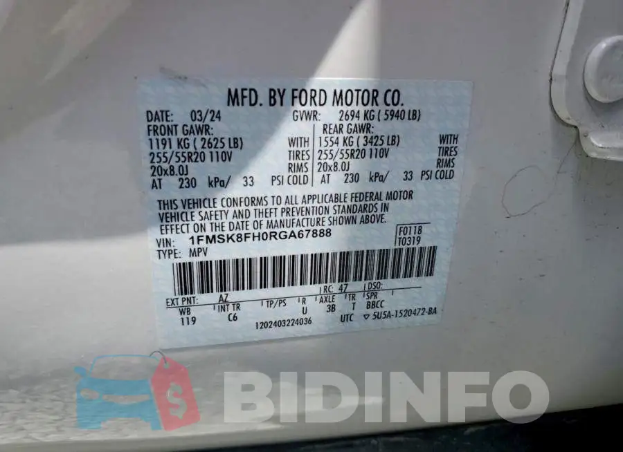 1FMSK8FH0RGA67888 Photo# 13