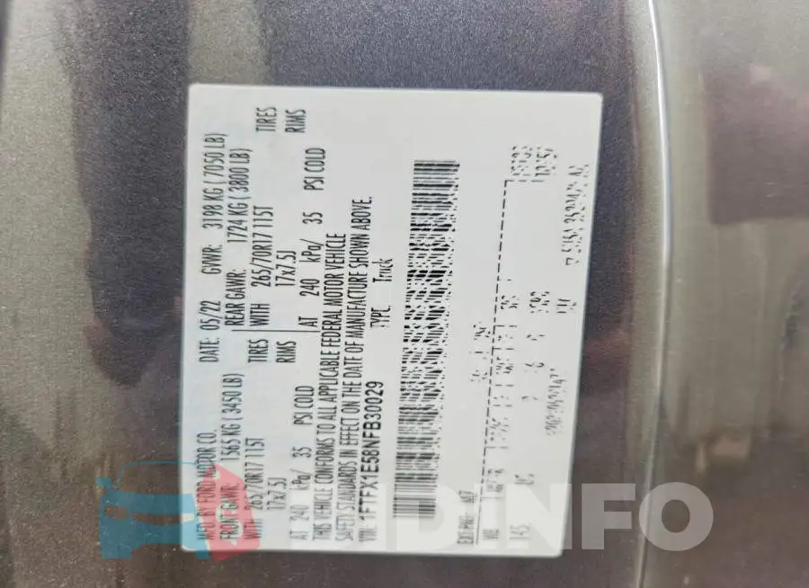1FTFX1E58NFB30029 Photo# 12