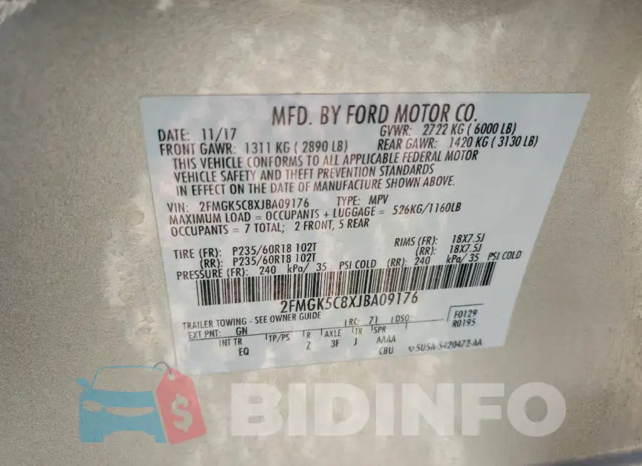 2FMGK5C8XJBA09176 Photo# 13