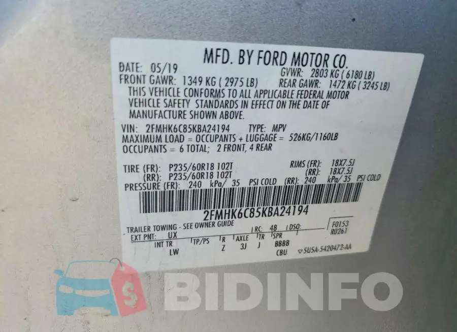 2FMHK6C85KBA24194 Photo# 12