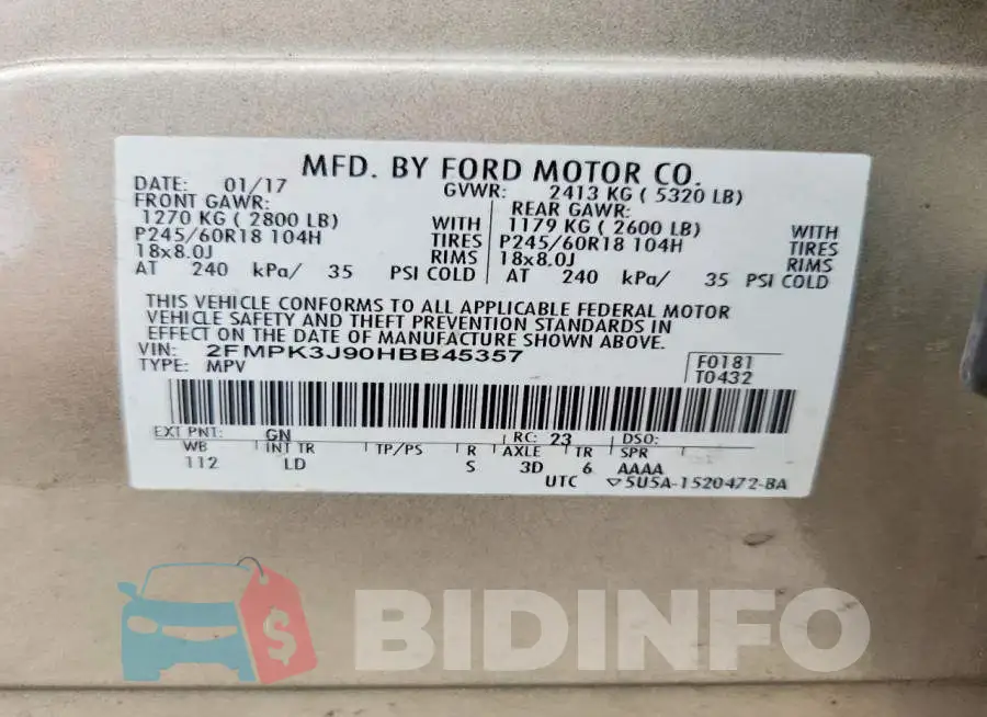 2FMPK3J90HBB45357 Photo# 13
