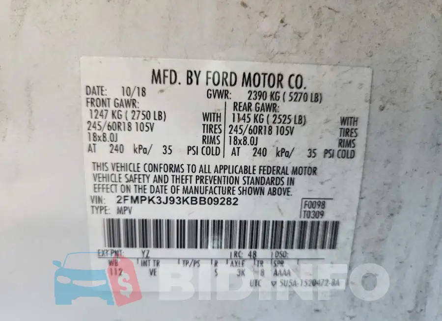 2FMPK3J93KBB09282 Photo# 12