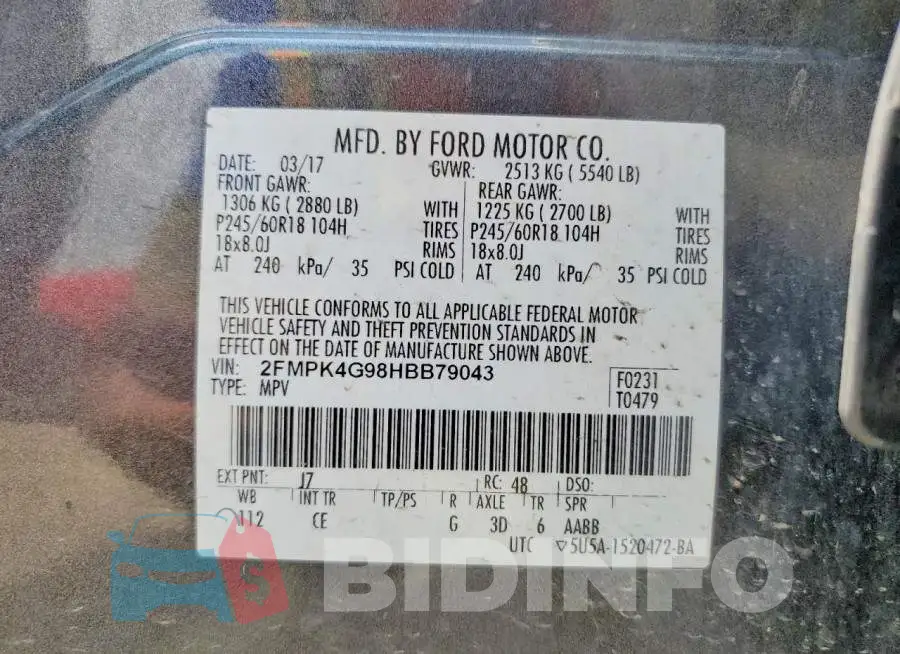 2FMPK4G98HBB79043 Photo# 13