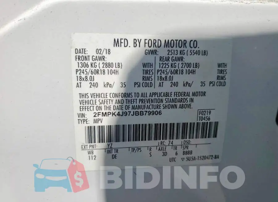 2FMPK4J97JBB79906 Photo# 12