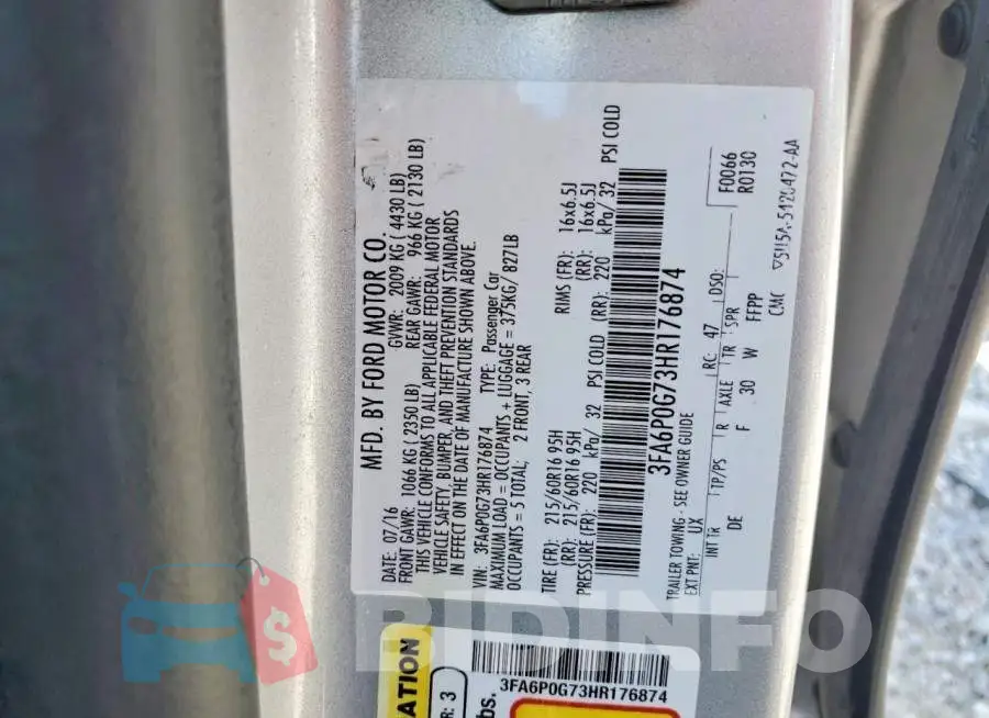 3FA6P0G73HR176874 Photo# 13