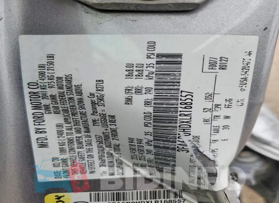 3FA6P0HDXLR168557 Photo# 12